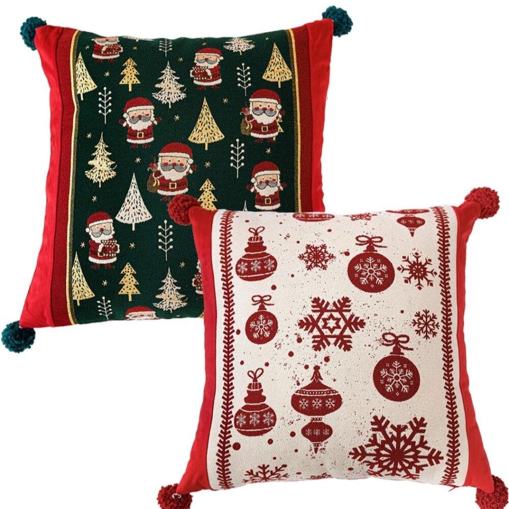 Christmas Pillow Covers 18 x 18 Inch, 3D Embroidered Pillow Cover, 2PK